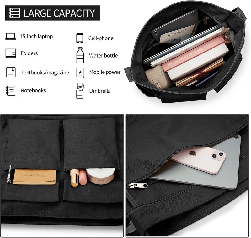 KALIDI FANCY FOREST KALIDI Canvas Tote Bag Messenger Bag, Large Crossbody Bag for Women or Men, Casual Canvas Shoulder Bag for College Work Daily - Image 3
